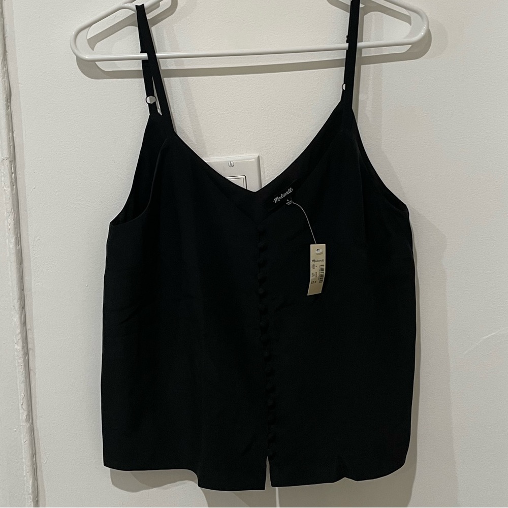 Madewell Silk Camisole with Button detail. Size 6. Black.